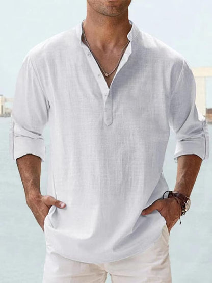 Men's linen casual long-sleeved shirt