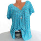 Summer V-neck Loose Short sleeve Print Casual Women's T shirt